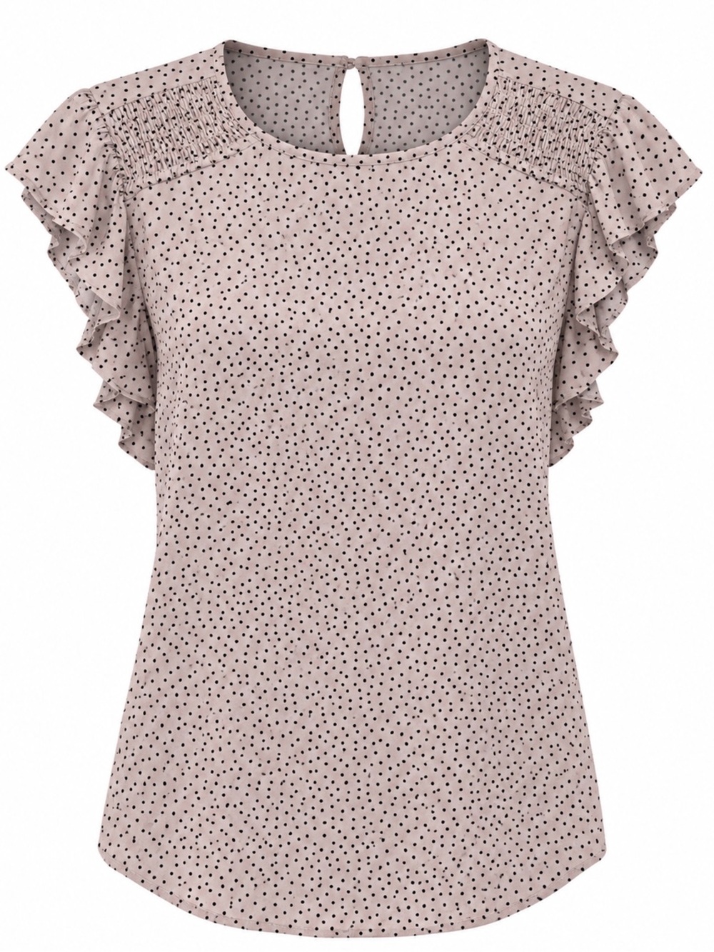 Adrianna Papell Blush Pink Polka Dot Ruffle Sleeve Top